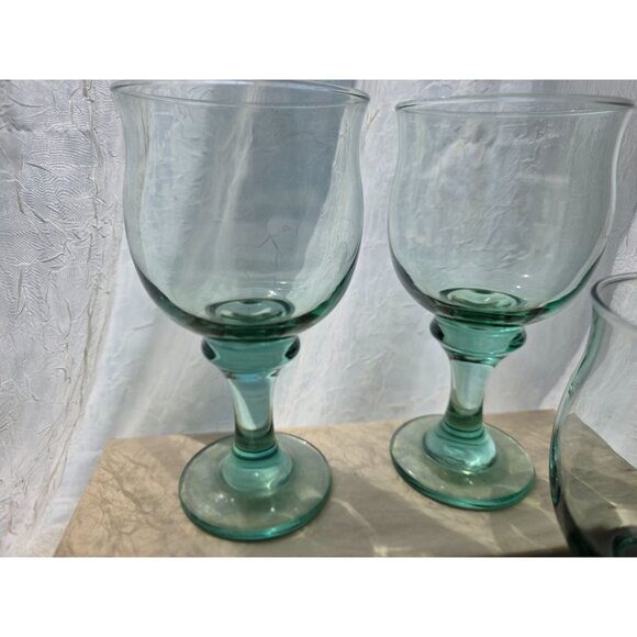 Set Of 4 Vintage Green Libby Clarion Glass Goblets - Picture 4 of 9